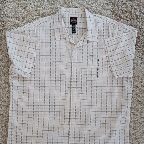 Harley Davidson Men's Short Sleeve Dress Shirt Plaid  3XL White w/Orange & Black - Picture 2 of 8